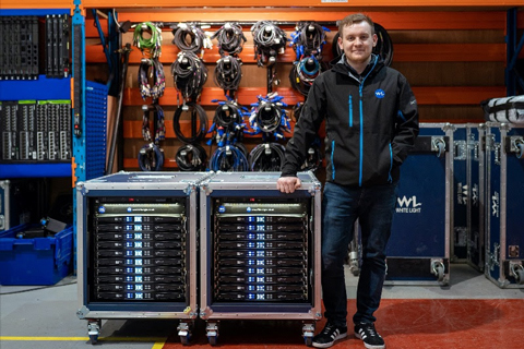 WL's Harry Saxton-McCann after receiving a delivery of Powersoft amplifier platforms from CUK Audio