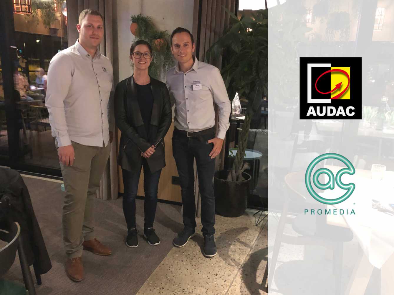 Bart Vandermot, sales executive at Audac; Sarah Lima, A/V brand manager at A.C. ProMedia and Audac CEO Tom Van de Sande