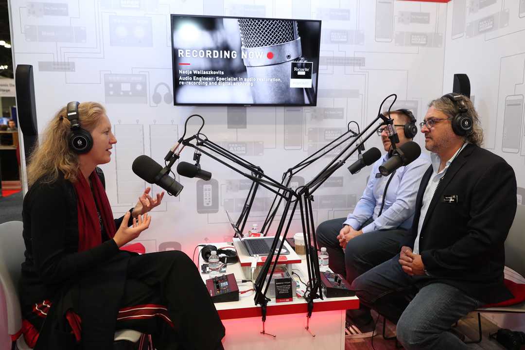 2019 AES President Nadja Wallaszkovits in conversation with Focusrite’s Dan Hughley and Ted White