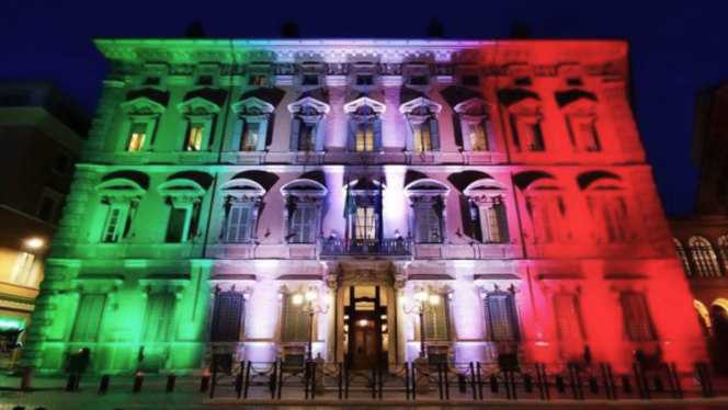 Palazzo Madama in Rome has been lit up with the colours of the Italian flag