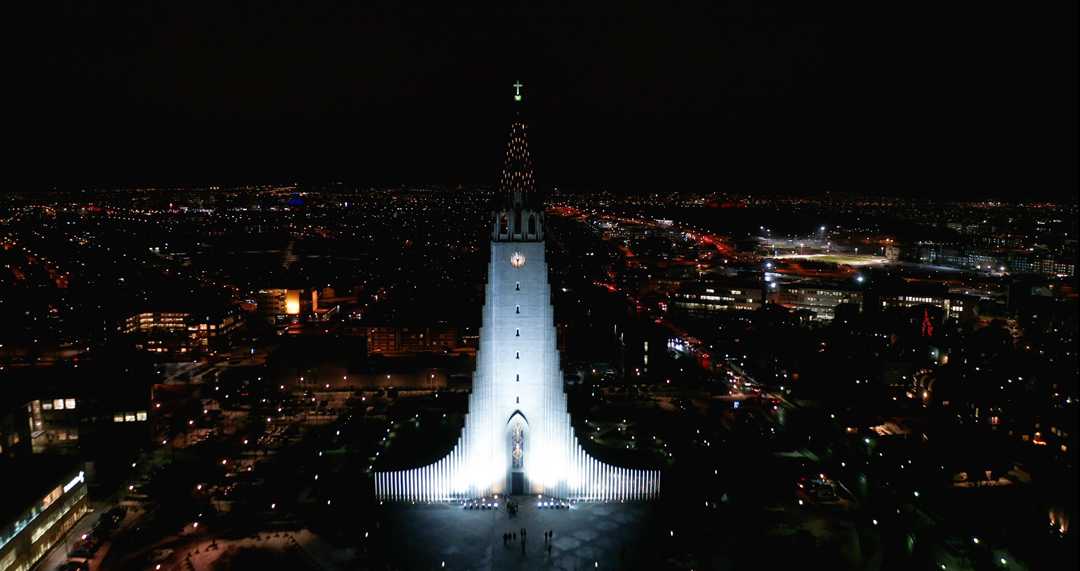 Ayrton’s WildSun K25-TC fixtures illuminate the exterior of Reykjavik’s Hallgrimskirkja Church