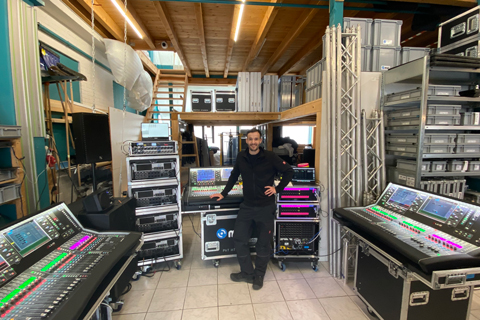 Simon Münger with the dLive systems prepped before the SummAIR festival