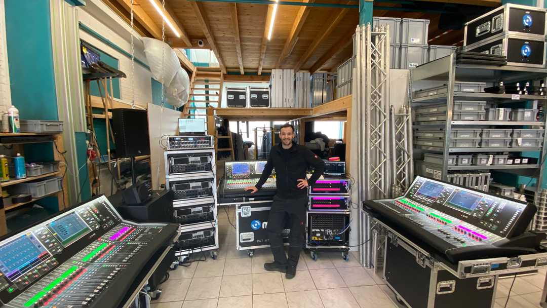Simon Münger with the dLive systems prepped before the SummAIR festival