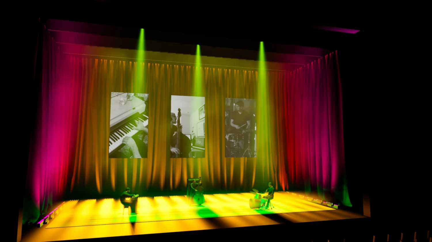 Andrew Cass of C2 Design & Drafting created the virtual show, supporting the band with immersive looks