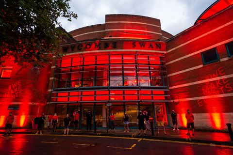 The Wycombe Swan Theatre and High Wycombe Town Hall were lit in emergency red