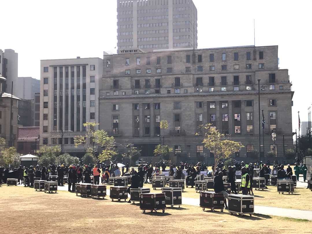 The demonstrators gathered at the Paul Kruger Statue in Central Pretoria