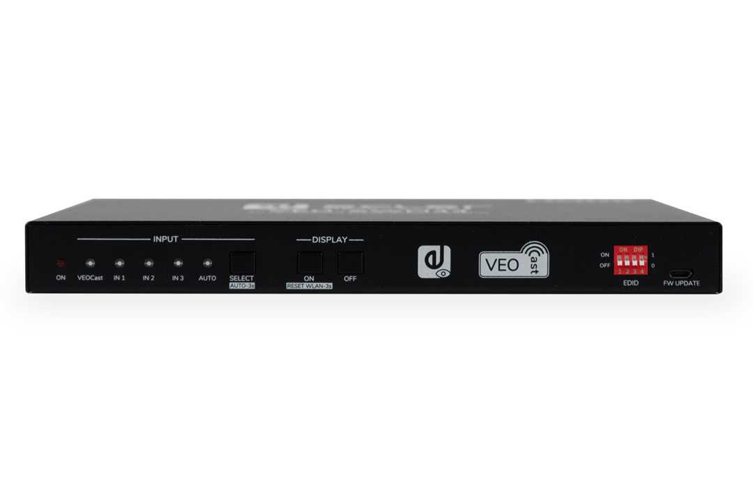 The recently introduced  VEO-SWM44, a video presentation switcher featuring VEOCast wireless input