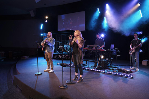 The Good News worship team performs a wide variety of musical styles