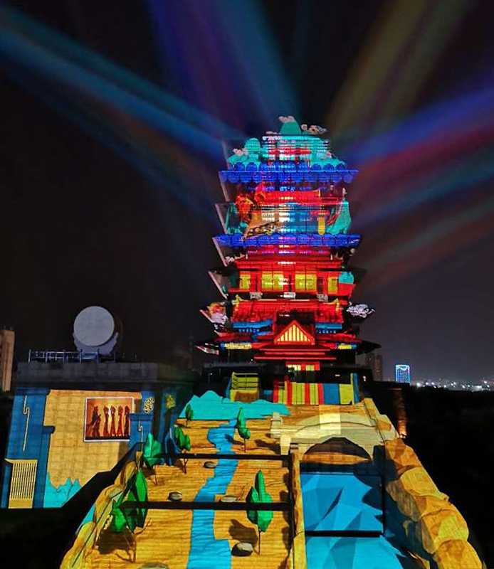 The 90m high Yellow River Tower is the centrepiece of a night-time extravaganza