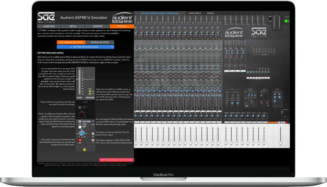 This digital tool provides students with remote access to a fully-functional, Audient ASP4816 console