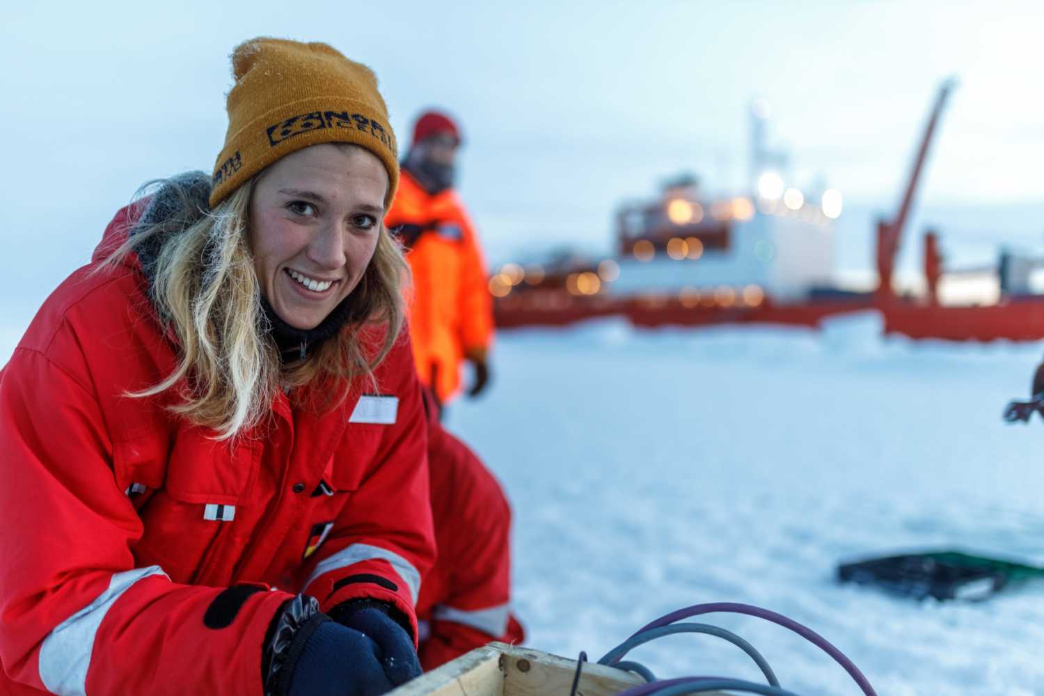 Friederike Krüger was on board the Akademik Federov to report on the climate research of the MOSAiC expedition (© Mario Hoppmann)