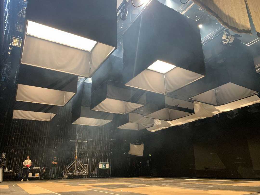 Soft light boxes used for filming in the Lyttelton Theatre, each including four MAC Encore Wash and one MAC Viper Performance