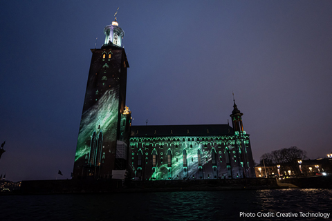 The installation is one of the largest video mapping projects ever seen in the city