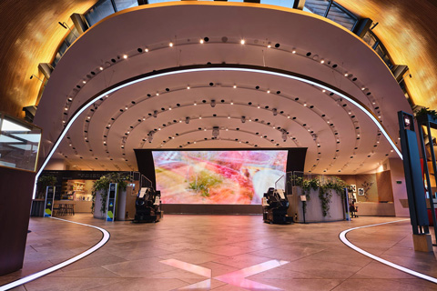 The facility features a 32ft Screenmax LED display wall