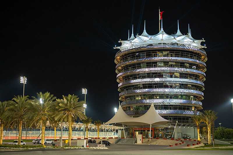 The new video and light installation on the façade of the Sakhir Tower at the Bahrain International Circuit