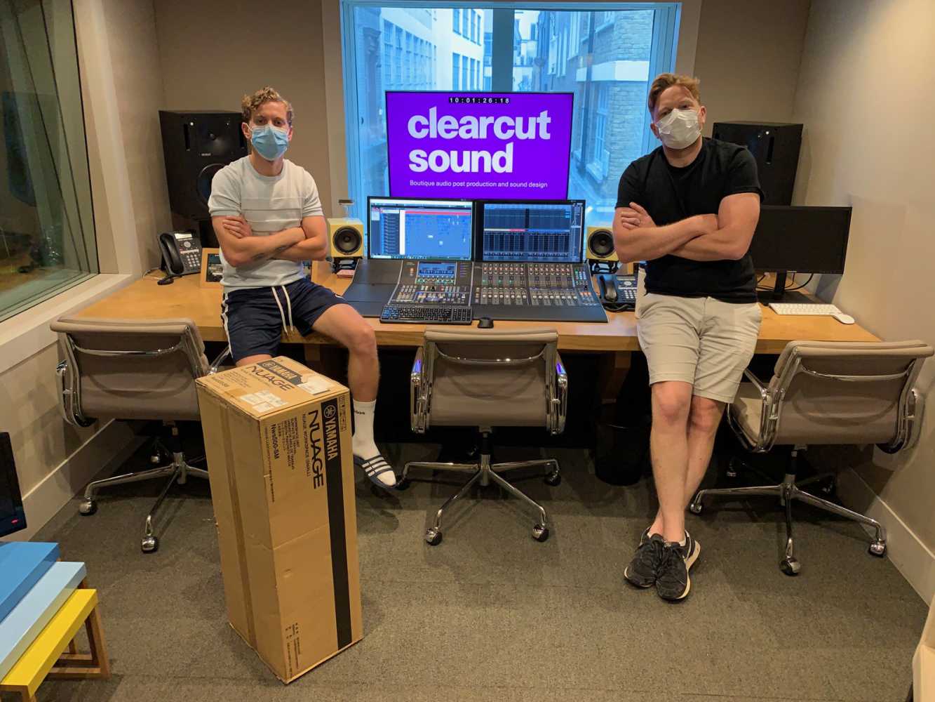 Clearcut's Charlie Cooper and James Clark with the Nuage installation in Studio 2 (photo: James Clark)