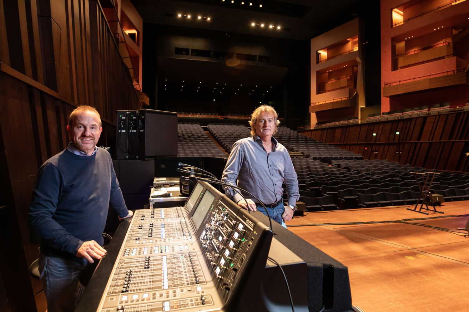 Laurent Watgen (head of technical division) and Hagen Tschek (senior manager stage operations) with the Yamaha Rivage PM7