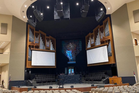 Ford AV deployed 10 Fulcrum Acoustic AH4 Higher-Output Coaxial Horns in a semi-circle above the altar for the main coverage