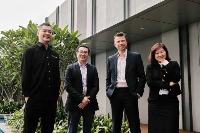 Chung Wah Khiew, applications engineer, Tim Zhou, CEO, David Cooper, sales director and Yen Shu Ong, head of finance & accounting at L-Acoustics APAC