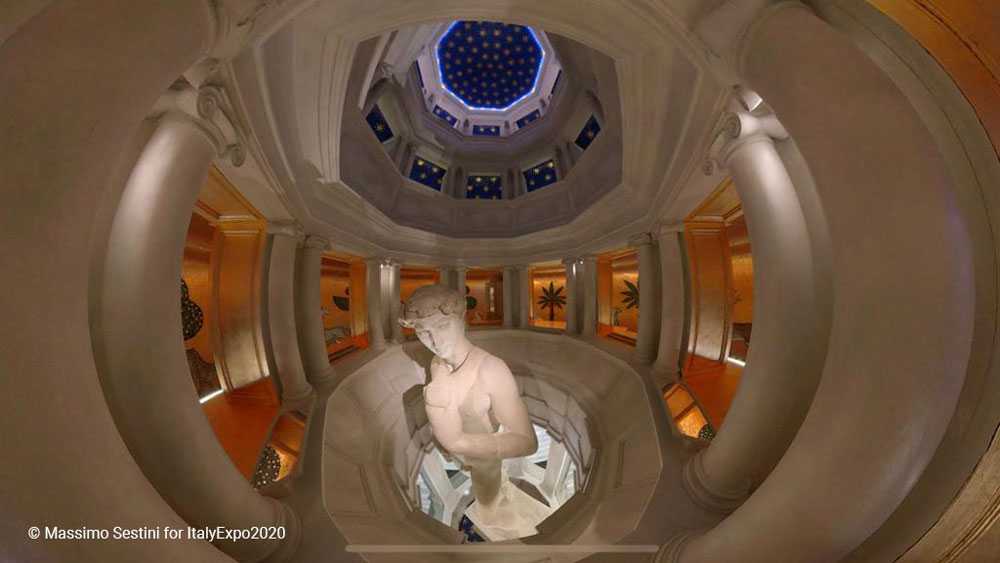 The Italy Pavilion centres on a 3D-printed, 1:1-scale reproduction of Michelangelo’s David