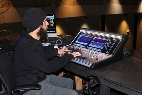 Georgia Tech Arts audio engineer Joe Davis at the Ferst Centre’s DiGiCo S21