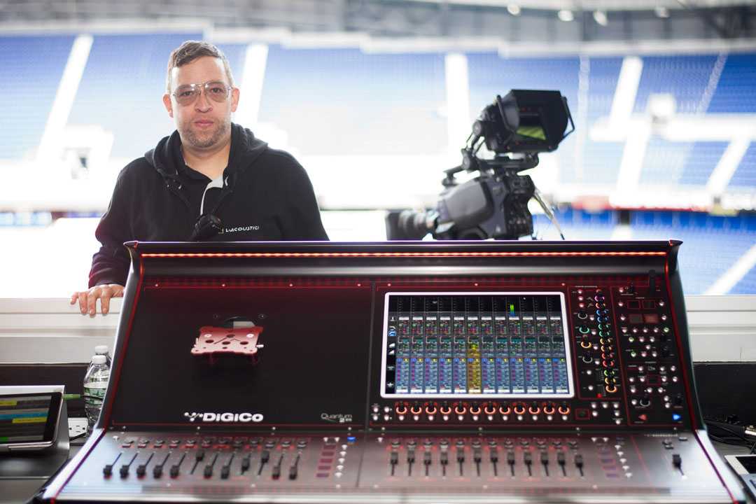 Red Bull Arena AV engineer John Nicklas at the new DiGiCo Quantum225 (photo: Amy Pinard)