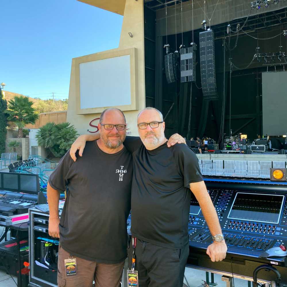 Incubus systems engineer John Kerns (left) and FOH engineer Greg Nelson