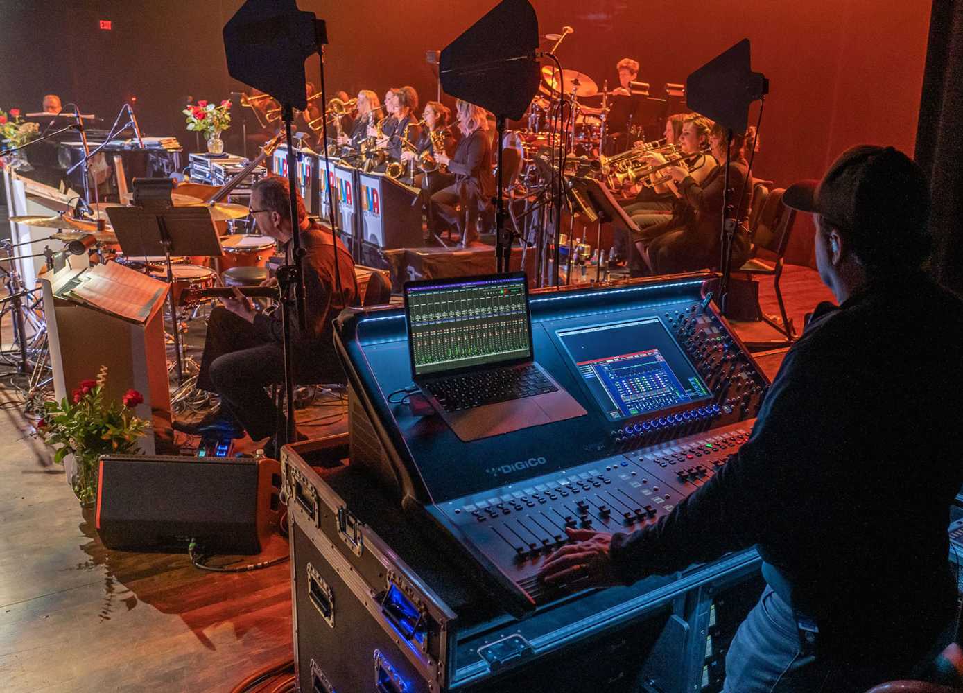 Chad Willis manning the DiGiCo Quantum225 monitor desk at stage left