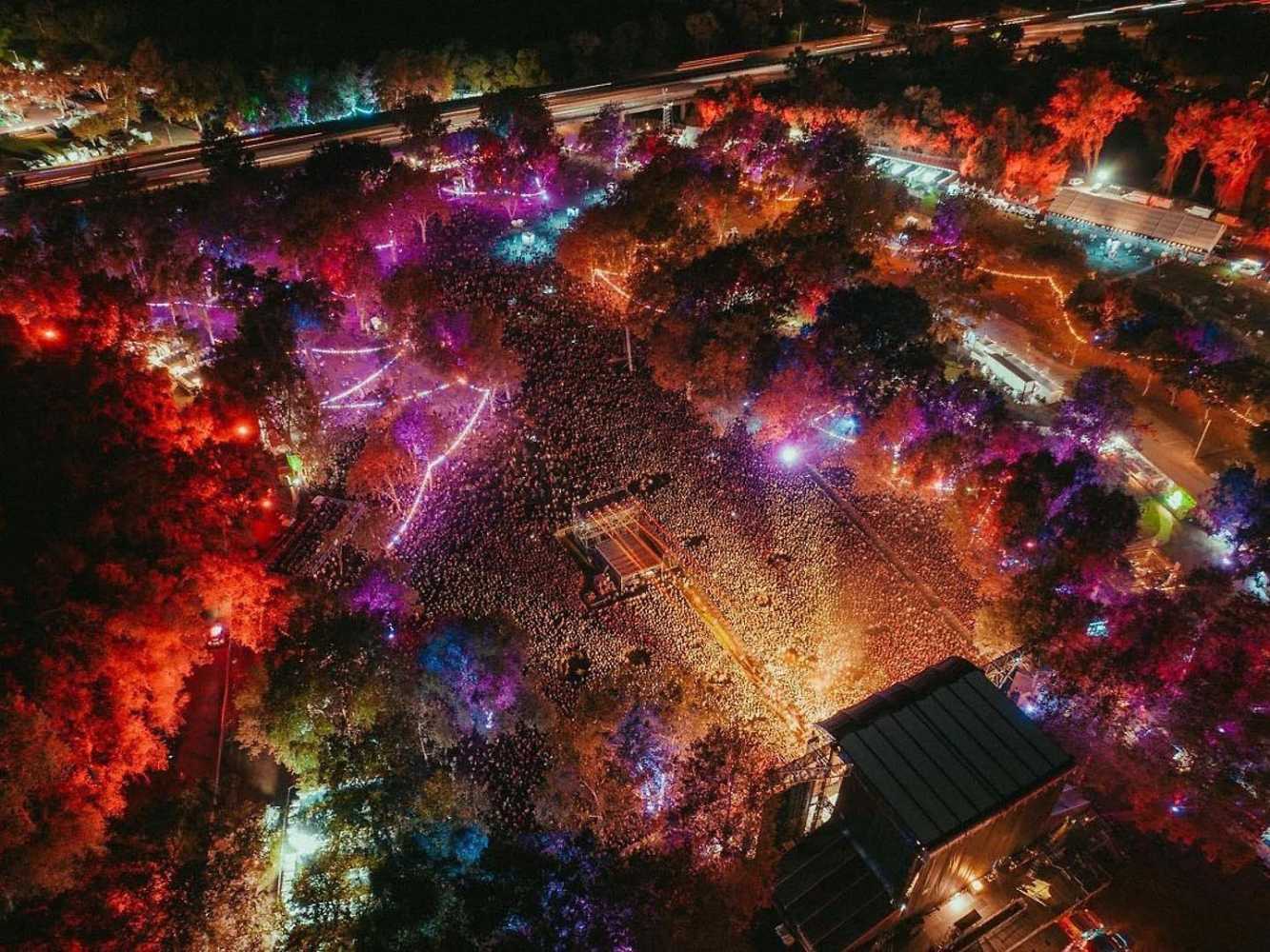 An aerial view of one of Slipknot’s many packed performances