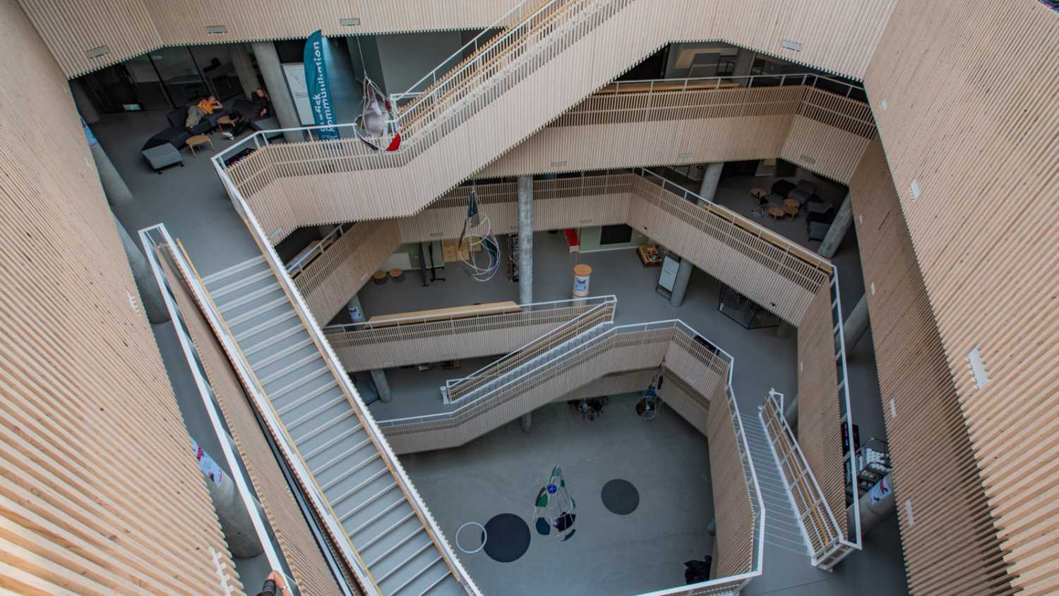 The atrium system hosts a five-minute sound installation that runs twice daily