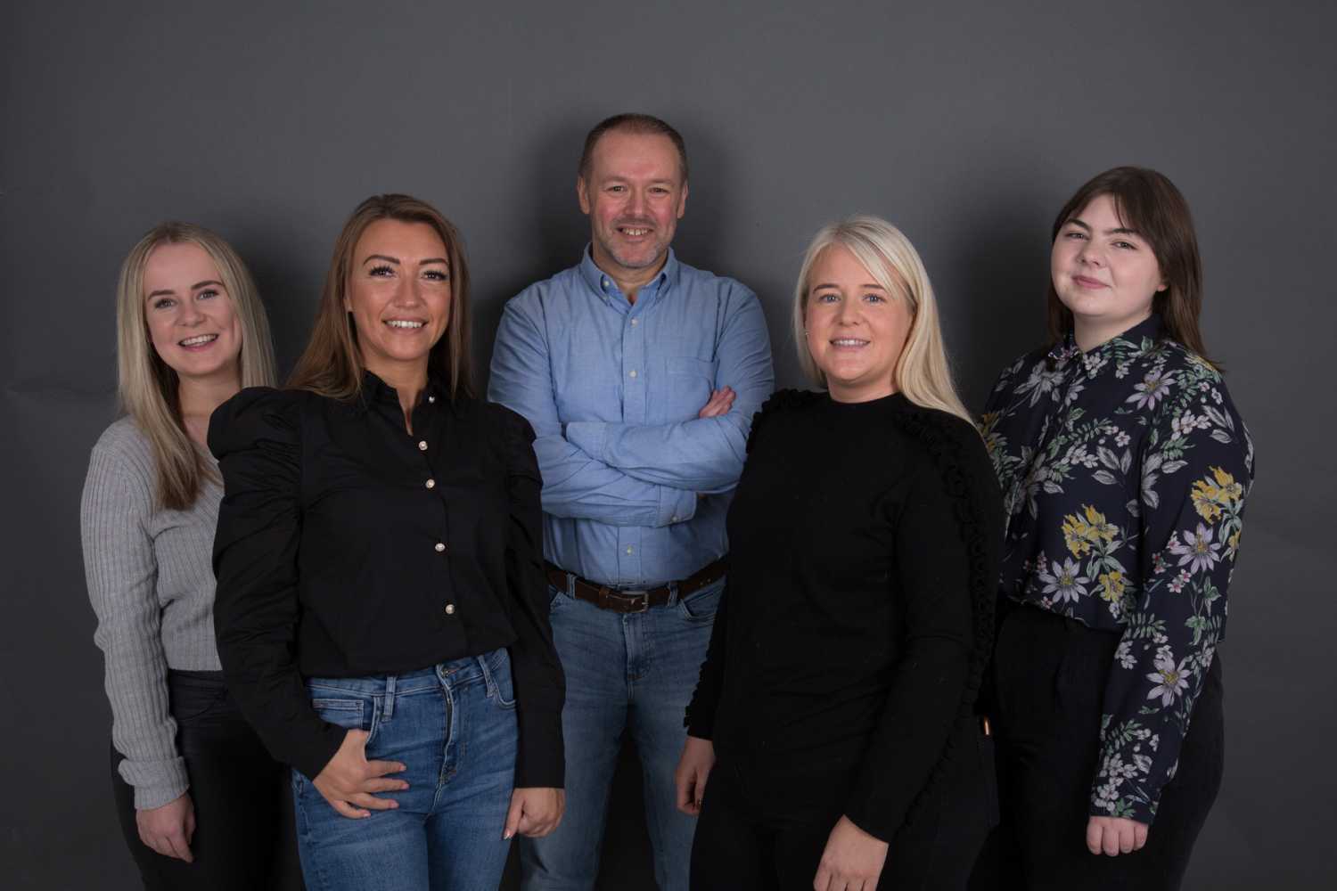 Elle Bennett, Abbie Lock, Simon Munday, Rebecca Pendlebury and Evie Lamb of the Mi Finance team