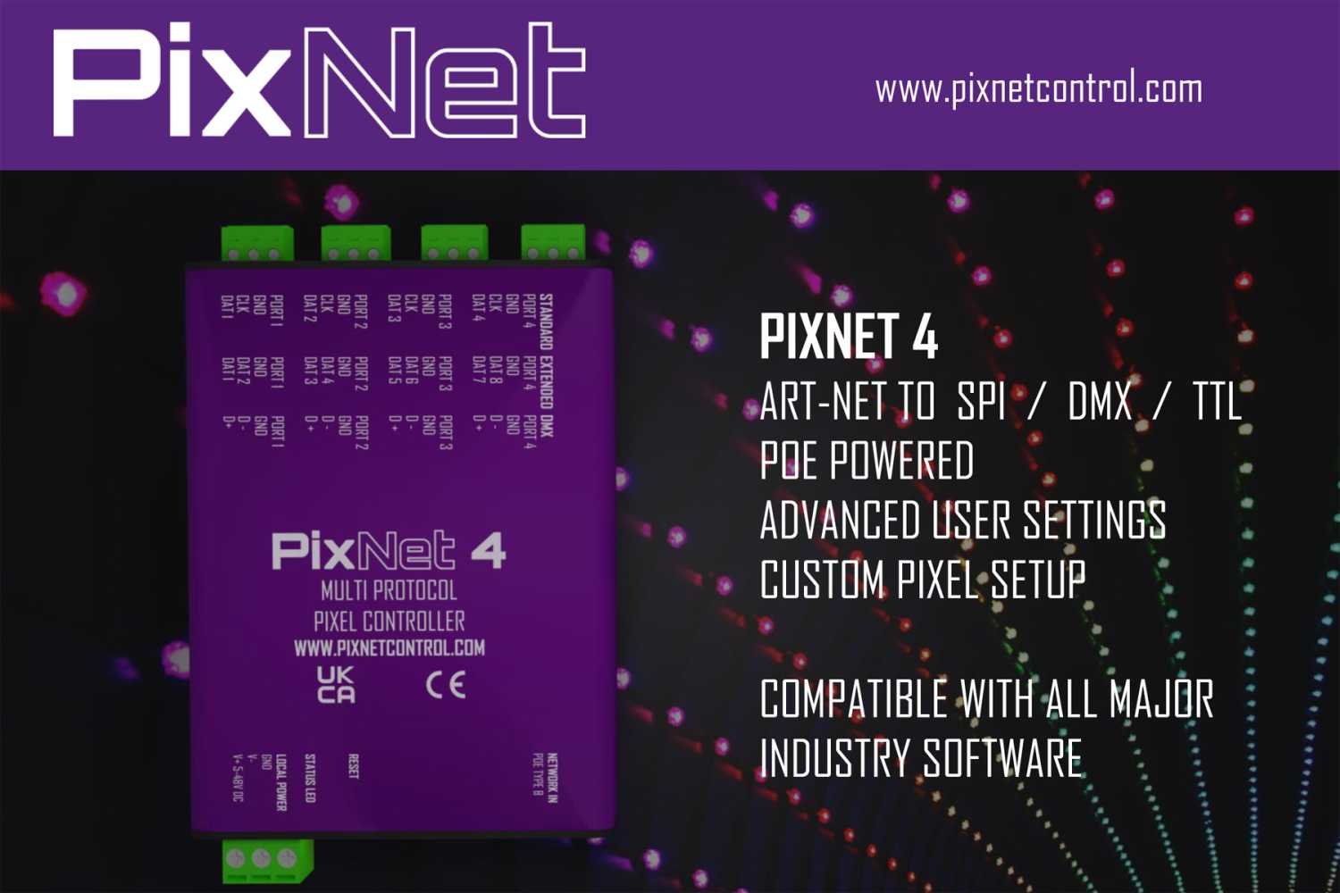 This compact and powerful LED pixel interface will control up to 8160 RGB pixels