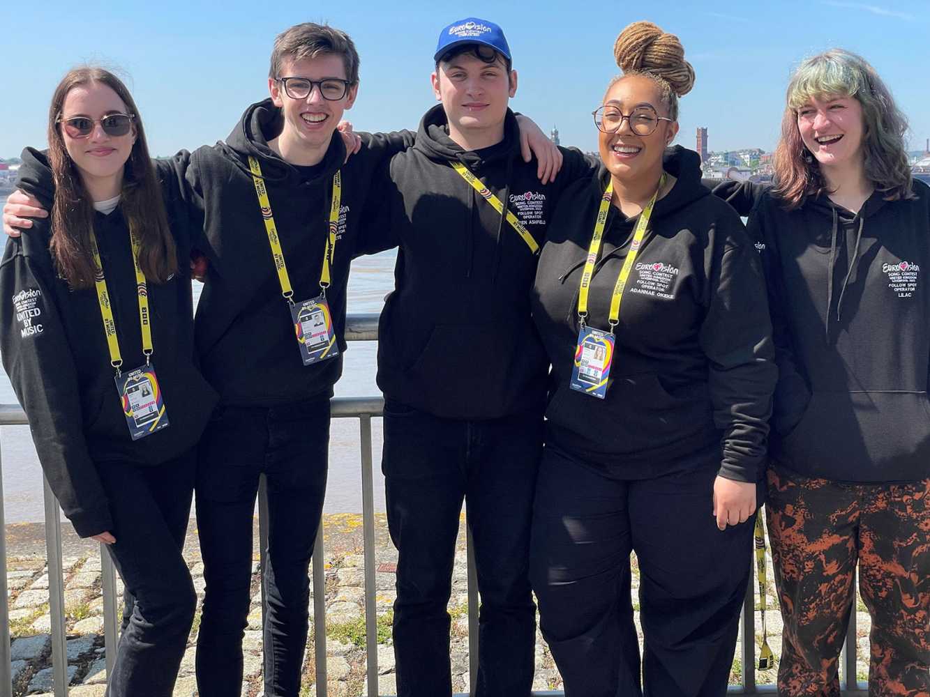 NRG students at Eurovision - Megan Parry, Peter Bird, Ben Ashfield, Adannae Okeke and Lilac Lovett