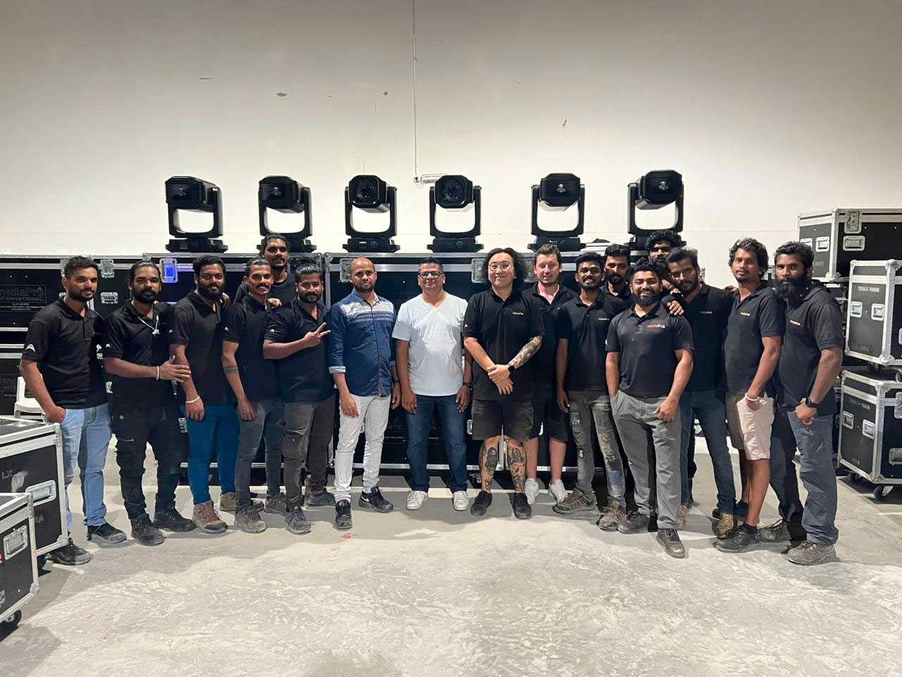 Media Pro Group team in the warehouse in Saudi Arabia with their new Ayrton Cobras