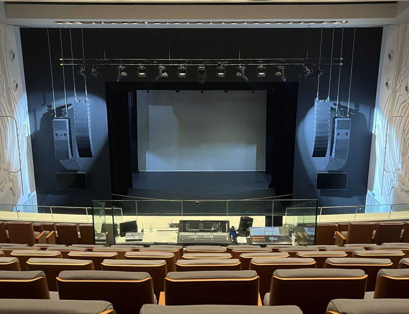 The theatre features several performance spaces, including a 922-seat auditorium