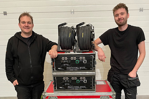 Mark Strudwick (left), and Will Cooper with fac365’s Festival Box rig
