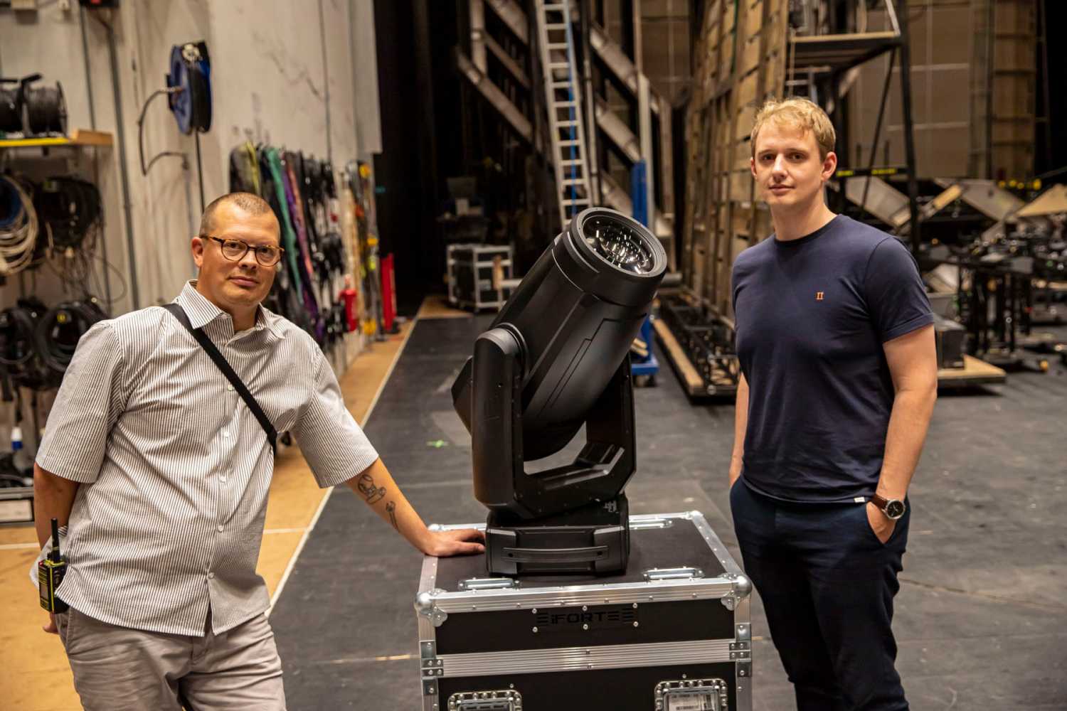 Royal Danish Opera’s chief LX Sune Schou (left) with Martin Braad from Light Partner (photo: Louise Stickland)