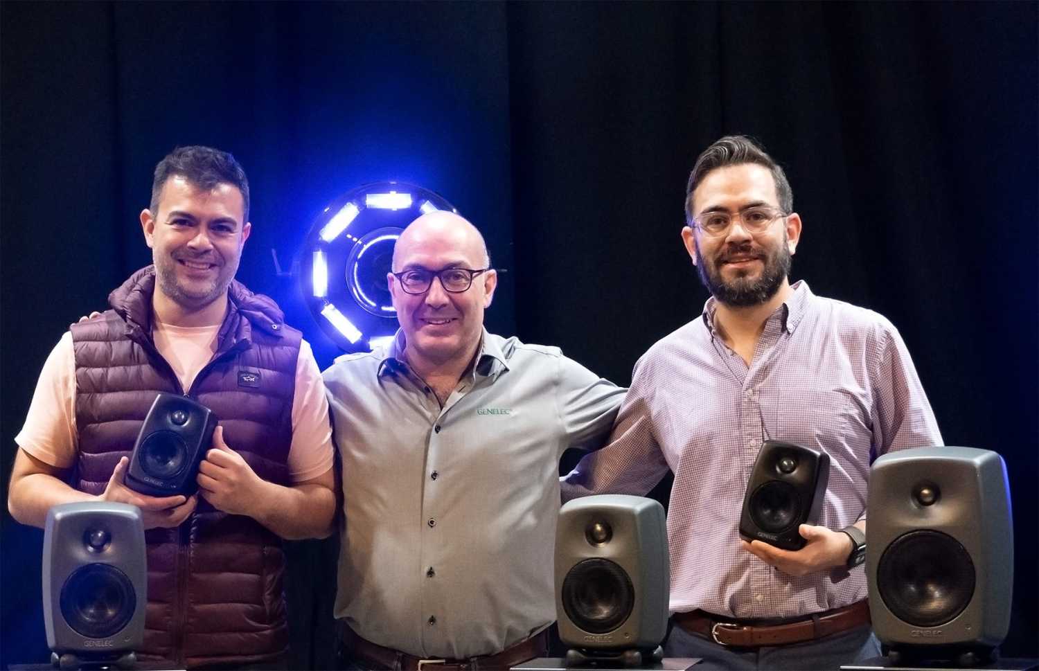 Genelec’s Miguel Dominguez (centre), pictured with Jaime Celis (left) and Alejandro Celis of Representaciones de Audio