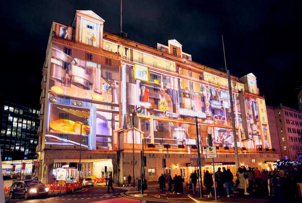 The elegant architecture of the historic hotel served as a canvas for the projections