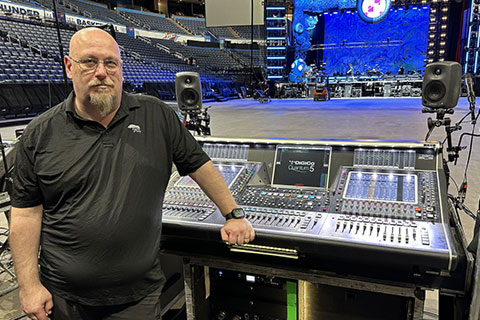 FOH engineer Chad Olech at the tour’s Quantum5 console